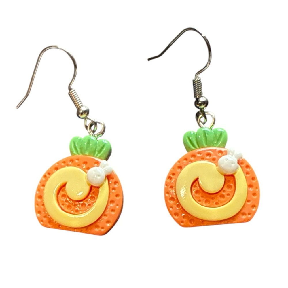 Kawaii Carrot Cake Roll Bunny Earrings Whimsical‎ Foodie Jewelry New